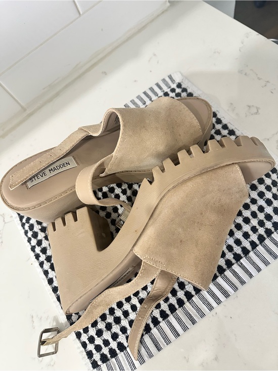 Steve Madden Shoes - Steve Madden Chunky Womens Beige Suede Platform Sandals Summer
